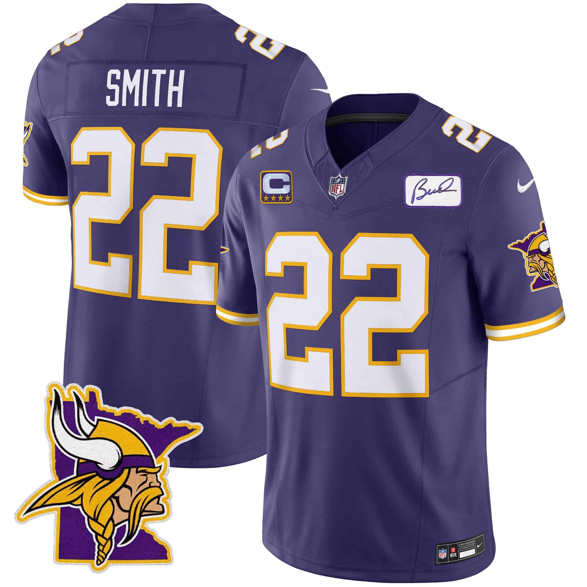 Men Minnesota Vikings 22 Smith Purple 2024 Nike Patch Classic Limited NFL Jersey style 1